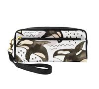 Orcas de Acuarela, Bolsa de Maquillaje Bolsa de cosméticos Bolsa de Aseo de Viaje portátil Estuche de Cuero para Mujeres y niñas