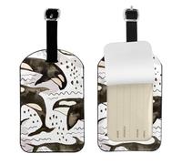 Orcas de acuarela,Etiquetas de equipaje de cuero sintético con nombre, etiquetas de viaje duraderas, 2 unidades