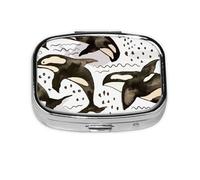Orcas de acuarela, Pastillero cuadrado para bolsillo o monedero, pequeño contenedor de pastillas, organizador de pastillas de viaje