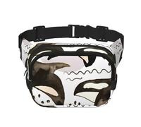 Orcas de Acuarela,Riñonera Cuadrada de Doble Capa, Bolso de Viaje, Bolso Informal para el Pecho.