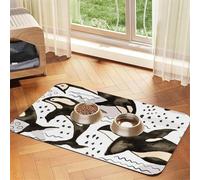 Orcas de Acuarela,Tapete para Comida de Mascotas, manteles Individuales de Cuero sintético para Gatos y Perros,30x45cm