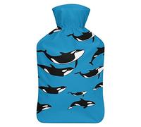 Orcas Killer Whale - Botella de agua de goma con cubierta de felpa suave, bolsa de agua caliente para invierno, manos y pies, protección contra el frío, 1000 ml