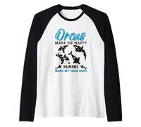 Orcas me Hacen Feliz! Orca Ballena Amante de la Ballena Animal Marino Camiseta Manga Raglan