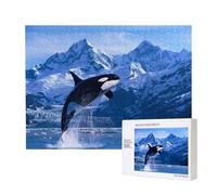 Orcas Orcas Océano Mar,Rompecabezas de Madera de 500 Piezas, Juego Familiar, Rompecabezas para Adultos, Adolescentes, decoración del hogar