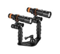 ORCATORCH D710V MK2 - Kit de luz de video subacuática doble brillante con | 2 x 2300 lúmenes, luz tricolor blanco/rojo/UV, con bandeja H02, mango ZJ12, abrazadera ZJ13, para cámaras GoPro y de acción