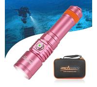 ORCATORCH Lámpara de buceo D710, 3000 lúmenes, haz estrecho de 6 grados, IP68, impermeable, con indicador de batería (rosa)