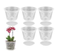 Orchid Pots with Holes, Clear Flower Container Orchids, 6.77 Inches Enhanced Drainage & Aeration Design, Breathable Slotted Planter for Tropical, Succulents, Cactus, Indoor, Outdoor, and Flowers Pot