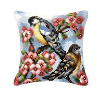 Orchidea Cushion Cross-Stitch Cojín de Punto de Cruz, Dos pájaros, 40 x 40 cm