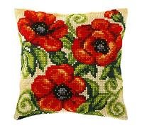 Orchidea Large Cross Stitch Cushion Kit Punto de Cruz Grande, Amapolas, 40 x 40 cm