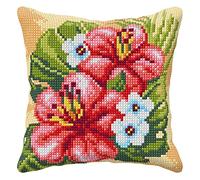 Orchidea Large Cross Stitch Cushion Kit Punto de Cruz Grande, Hibisco, 40 x 40 cm