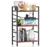 Orchidleaf Estantería de 3 estantes, estante corto de metal y madera, estantería pequeña para espacios pequeños, dormitorio, oficina, cocina, sala de estar (negro, 11.2 x 16.4 x 27.8 pulgadas)