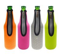Orchidtent - Funda de neopreno con cremallera para cerveza, botella de cerveza,4 unidades con aislamiento para botellas de cerveza, funda de transporte para bare, 500 ml 4 Colors 2