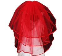 Orcle - Velo corto de novia de tul para mujer, 3 niveles, diseño de velo de novia - rojo - Talla única
