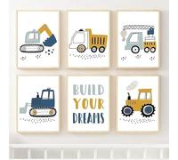 ORCOW Grúa Excavadora Tractor Pósteres Impresiones Artísticas Pinturas Imágenes, Citas De Dibujos Animados Arte De La Pared Lienzo Póster Nórdico Pintura Murales, para Decoración 30X40Cmx6 Piezas