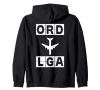 ORD a LGA Código de Aeropuerto de Ruta de avión Chicago Nueva York Sudadera con Capucha