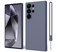 ORDA Funda de silicona para Samsung Galaxy S24 Ultra, funda para Samsung S24 Ultra 5G, fina, borde recto, resistente a los arañazos, compatible con Galaxy S24 Ultra Cover azul gris