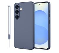 ORDA Funda de silicona para Samsung Galaxy S25 Plus, funda para Samsung S25 Plus/S25+, borde recto fino, protector de cámara y protector de pantalla, funda para Samsung Galaxy S25 Plus azul gris