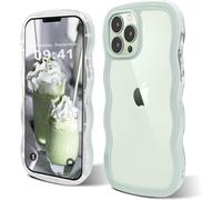 ORDA Funda rígida de policarbonato a prueba de golpes con marco ondulado para mujeres y niñas, iPhone 15 Pro Max de 6.7 pulgadas, color verde menta