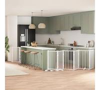 Ordellia Barrera plegable para perros de madera de álamo blanca de 450 cm con puerta, 9 piezas de rejilla separadora para salón, escalera, cocina, para perros pequeños y medianos