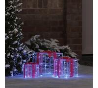 Ordellia Caja de regalo acrílica azul con 60 ledes, juego de 3 unidades, 20 x 20 x 20 cm, tira LED, mando a distancia, USB, para decoración de árbol de Navidad, decoración de interior y exterior