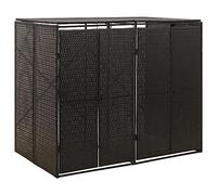 Ordellia Caja para cubos de basura para 2 toneladas, color negro, 140 x 80 x 117 cm, polirratán, revestimiento para cubos de basura con marco de acero, puertas con cerradura para jardín, terraza
