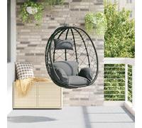 Ordellia Silla de huevo colgante antracita de poliratán, 91,5 x 54,5 x 107 cm, plegable con cojín y reposacabezas para balcón, terraza, jardín y salón, hasta 110 kg