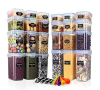 Ordeluxe Juego de 24 recipientes para alimentos con tapas universales - 7 formatos multiusos, ideales para pasta de 25 cm de largo, herméticos, sin BPA, transparentes - Incluye medidores y etiquetas