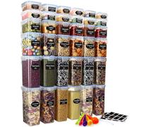 Ordeluxe Juego de 36 recipientes para alimentos con tapas universales - 5 tamaños, ideal para pasta de 25 cm de largo, hermético, sin BPA - Incluye 4 medidores y 40 etiquetas