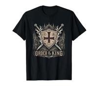 Orden del Rey Caballero Cruzado Medieval Camiseta gráfica económica, Hombre, Negro, XL