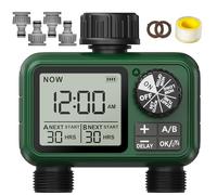 Ordenador de riego de 2 salidas, gran pantalla LCD, temporizador automático de riego y con retardo de lluvia, manual y temporizador de grifo para jardín