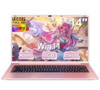 Ordenador Portátil 14 Pulgadas Celeron N5095 Upto 2,9 GHz Portatiles 8GB RAM 256GB SSD TF 1TB LPDDR4 Win11 5G WiFi 1920*1080 FHD mini HDMl Laptop Película Protectora Español - Oro Cuerpo Metálico