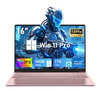 Ordenador portátil gaming, ordenador portátil 16 pulgadas 2025, procesador N150 (4C/4T, hasta 3.6GHz), 16GB RAM 1TB SSD, WiFi 5, BT4.2,16" FHD 1920x1200(16:10), teclado retroiluminado, oro rosa