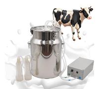 Ordeñadora eléctrica con parada automática, kit de ordeño portátil para vaca, cabra, oveja, cubo de acero inoxidable y bomba de vacío para granja doméstica, segura y eficiente