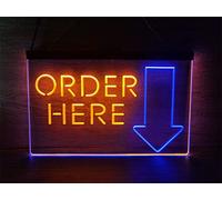Order Here Letrero de neón LED, indicador de tienda de cajero, luces de neón con pantalla de dos colores, decoración de pared, luces nocturnas regulables por USB,Blue orange,40x30cm