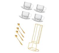 ordinarYone Elegante juego de taza de café y platillo de cristal con soporte de exhibición para un elegante almacenamiento y arreglos de cocina