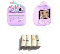 ordinarYone Paquete de 1 cámara digital para niños con lentes, cubierta protectora ABS, lector de tarjetas de memoria de 32 GB y 4 rollos de papel fotográfico