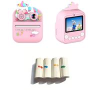 ordinarYone Paquete de 1 cámara digital para niños con lentes, cubierta protectora ABS, lector de tarjetas de memoria de 32 GB y 4 rollos de papel fotográfico