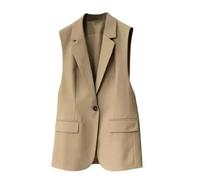 OrDobo Chaleco De Traje De Mujer - Blazer Chaleco Bolsillos Sin Mangas Solapa De Moda Chaleco De Oficina Chaqueta Vintage Verano Primavera Boda Negocios Cardigan Tops, Caqui, M
