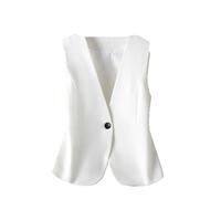 ORDOBO Chaleco De Traje De Mujer - Blazer Chaleco Formal Abrigo Mujer con Cuello En V Delgado Oficina Corto Un Solo Pecho Elegante Corto Sin Mangas Primavera Verano Cárdigan Color Sólido,Blanco,3