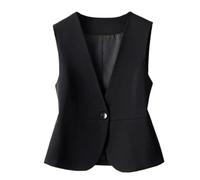 ORDOBO Chaleco De Traje De Mujer - Blazer Chaleco Formal Abrigo Mujer con Cuello En V Delgado Oficina Corto Un Solo Pecho Elegante Corto Sin Mangas Primavera Verano Cárdigan Color Sólido,Negro,XL