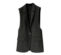 ORDOBO Chaleco De Traje De Mujer - Blazer Chaleco Bolsillos Sin Mangas Solapa De Moda Chaleco De Oficina Chaqueta Vintage Verano Primavera Boda Negocios Cardigan Tops,Negro,L