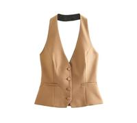 ORDOBO Chaleco Para Mujer - Chaleco De Cuello Halter Con Botones Delanteros Sin Espalda Sin Mangas Para Exteriores Corte Entallado De Un Solo Pecho Color Sólido Caqui L