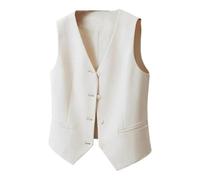 ORDOBO Chaleco Para Mujer - Chaleco De Traje De Talla Grande Con Escote En V Y Botonadura Sencilla Color Liso Informal Sin Mangas Con Botones Color Beige L