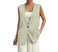 OrDobo Chaleco Para Mujer - Chaqueta De Vestir De Negocios Informal De Un Solo Pecho Con Bolsillo Y Escote En V Color Liso Sin Mangas Fina Color Verde Xxl