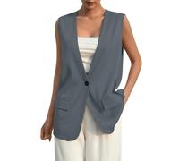 OrDobo Chaleco Para Mujer - Chaqueta De Vestir Exterior Fina De Un Solo Pecho Con Bolsillo Escote En V Informal De Color Liso Sin Mangas Color Gris Xl