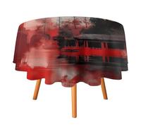 ORDOBO Mantel Impreso En 3D - Arquitectura Paisajística Roja Cubierta Decorativa Redonda para Encimera Impermeable Lavable Y A Prueba De Polvo para Cocina Comedor Y Hogar 177X177Cm