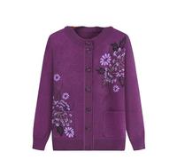 OrDobo Suéter Tipo Cárdigan De Punto para Mujer - Madre Primavera Otoño Chaqueta De Punto con Cuello Redondo Bordado Vintage Mujer Suéter Abrigo con Bolsillo Tops Cálidos Ropa De Talla Grande,