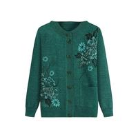 ORDOBO Suéter Tipo Cárdigan De Punto para Mujer - Madre Primavera Otoño O-Cuello Chaqueta De Punto Bordado Vintage Mujer Suéter Abrigo con Bolsillo Tops Cálidos Ropa De Talla Grande,Verde,XL