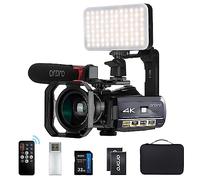 ORDRO AC3 4K Videocámara Cámara de Video FHD 1080P 60FPS Videocámara de Youtube Vlogging Visión Nocturna IR con Mic, luz LED, Tarjeta SD 32G