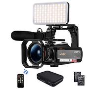 ORDRO Videocámara 4K AC5 Cámara con zoom óptico 12X Cámara Vlog 1080P 60fps Cámara de video para YouTube con micrófono luz LED gran angular lente soporte de mano 2 baterías